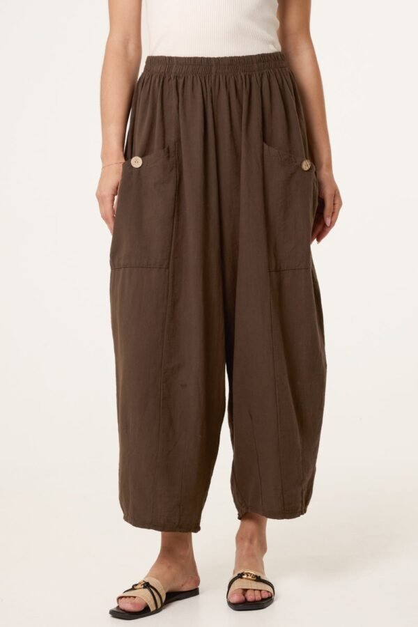 Wide Pocket Cotton Button Trousers