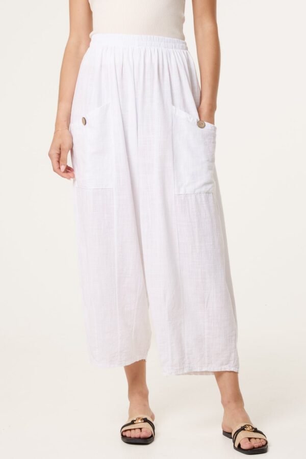 Wide Pocket Cotton Button Trousers