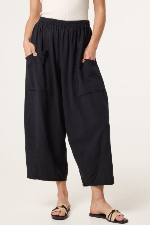 Wide Pocket Cotton Button Trousers