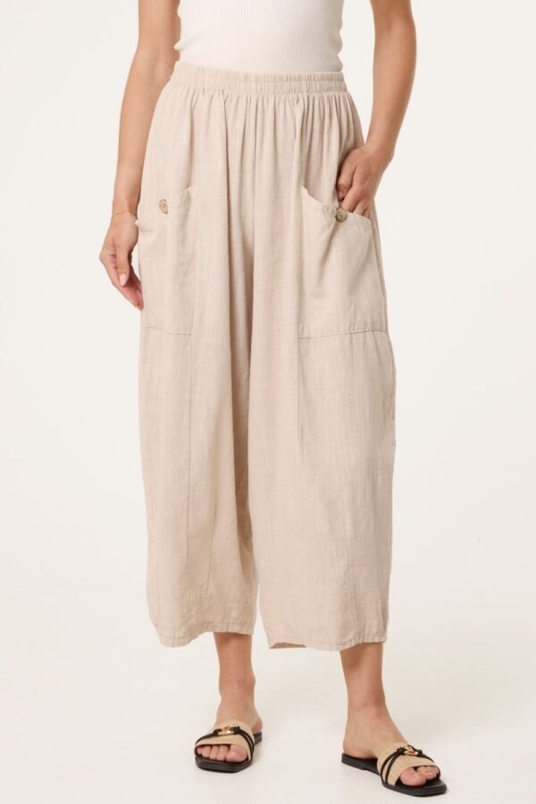 Wide Pocket Cotton Button Trousers