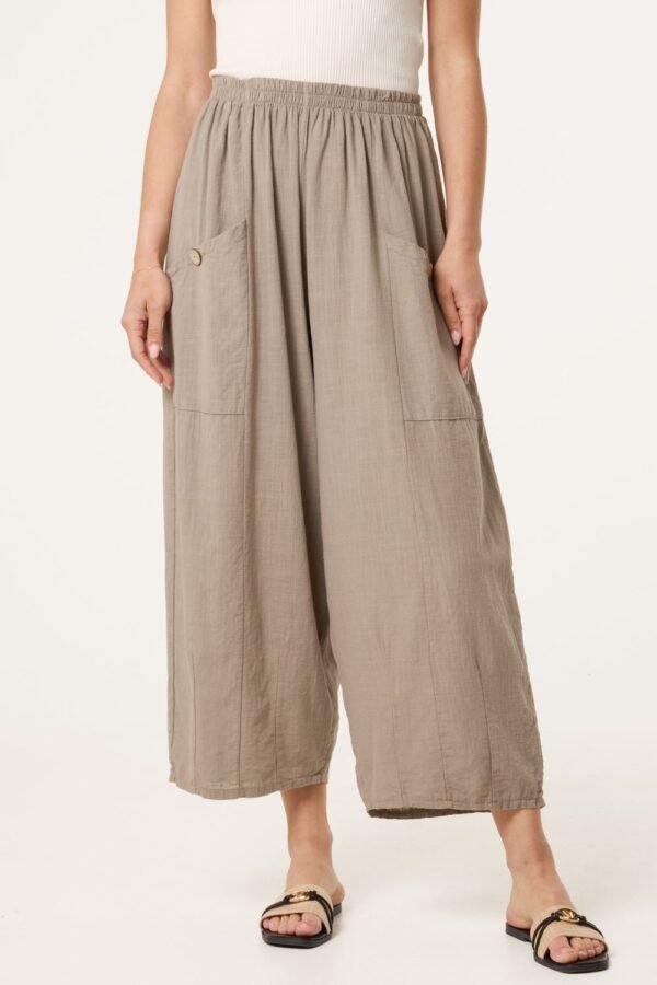 Wide Pocket Cotton Button Trousers
