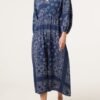 Bandana Print Puff Sleeve Midi Dress