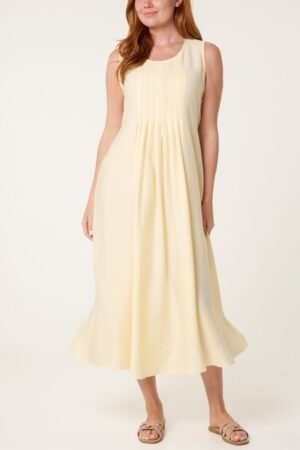 Lemon Sorbet Round Neck Midi Dress