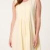 Lemon Sorbet Round Neck Midi Dress
