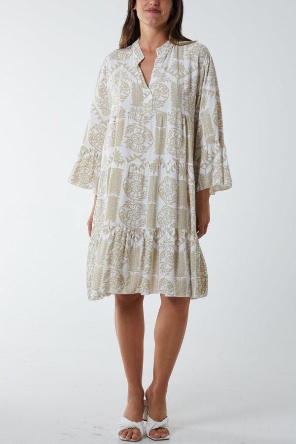 Tiered Smock Multi Print Dress