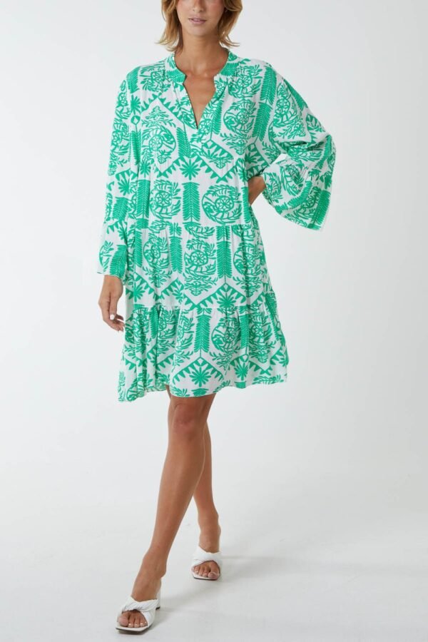 Tiered Smock Multi Print Dress