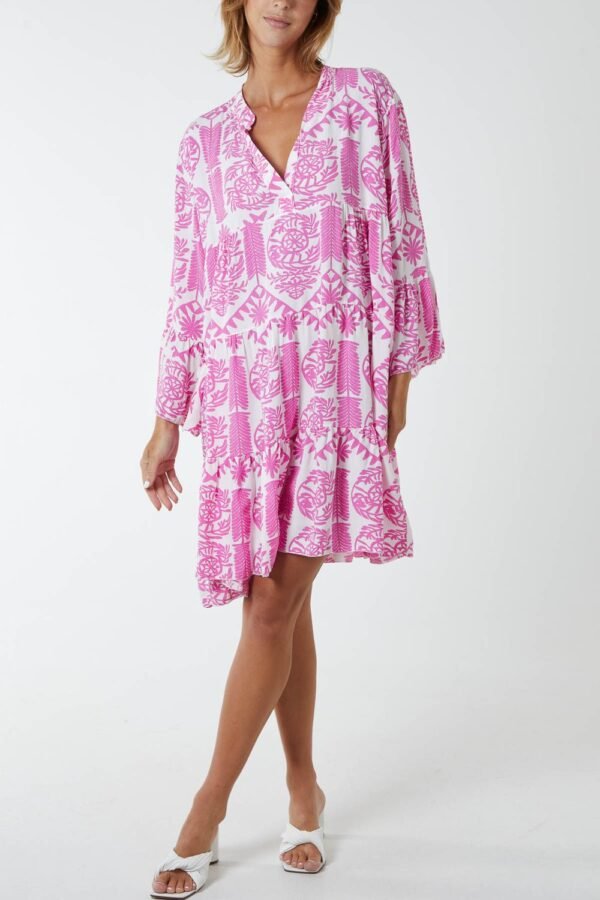 Tiered Smock Multi Print Dress