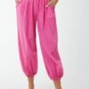 Button Pocket Cotton Harem Trousers