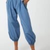 Button Pocket Cotton Harem Trousers