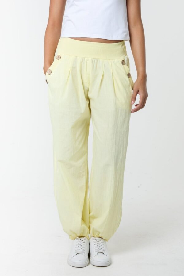 Button Pocket Cotton Harem Trousers