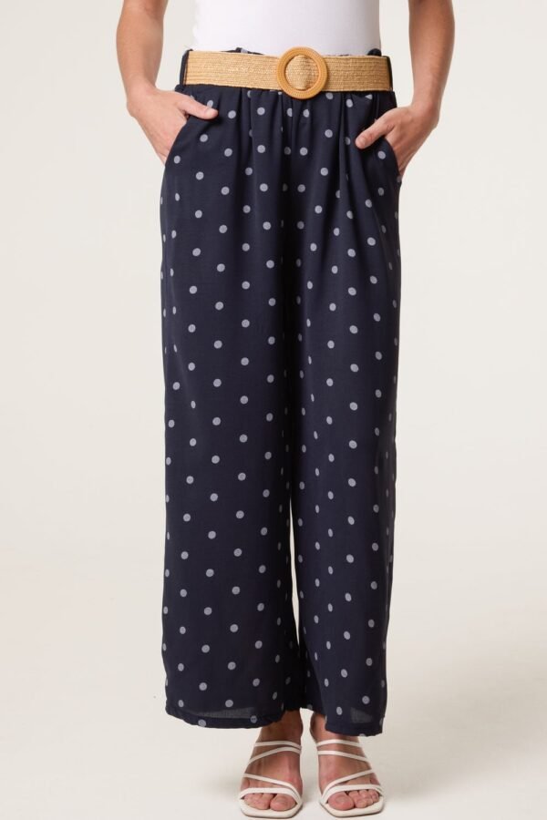 2026/05/1000439862.jpg Polka Dot Wide Leg Trousers With Straw Belt