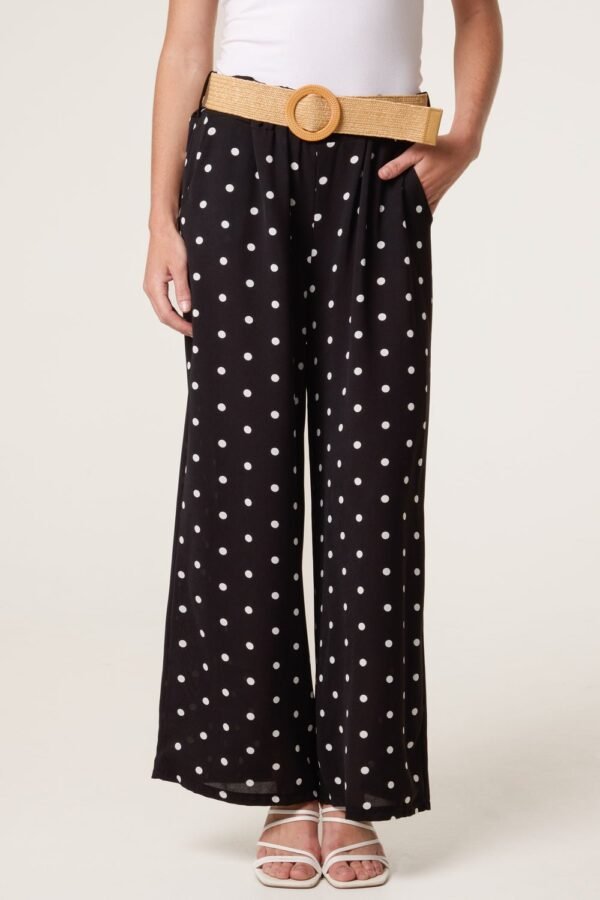 2026/05/1000439864.jpg Polka Dot Wide Leg Trousers With Straw Belt