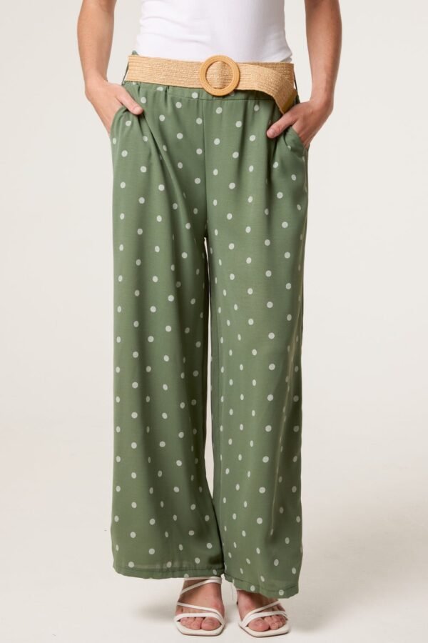 2026/05/1000439866.jpg Polka Dot Wide Leg Trousers With Straw Belt