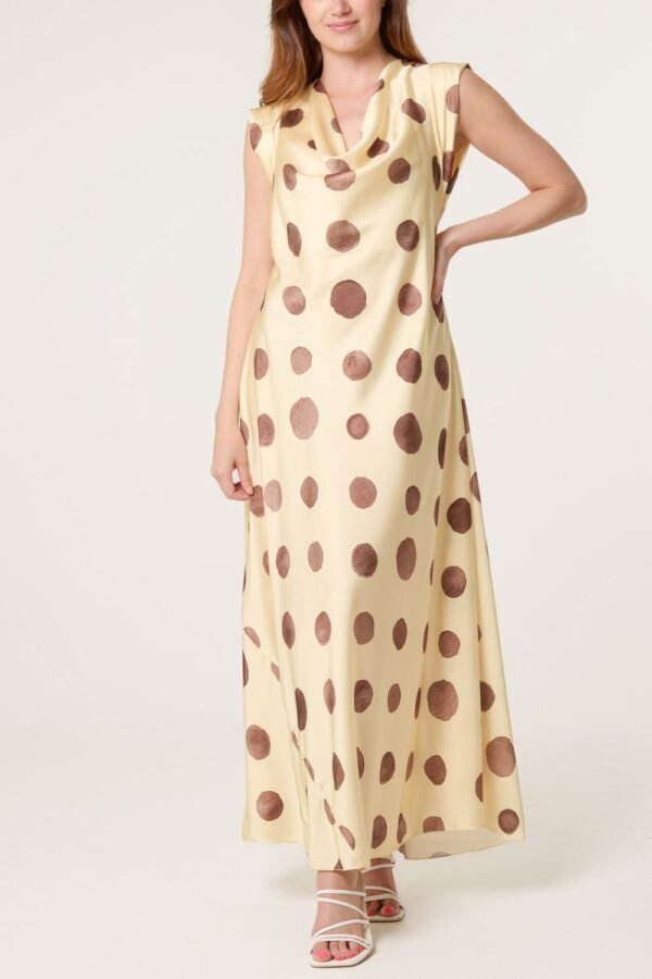 Polka Dot Cowl Neck Maxi Dress