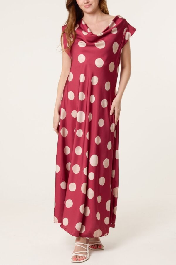 Polka Dot Cowl Neck Maxi Dress