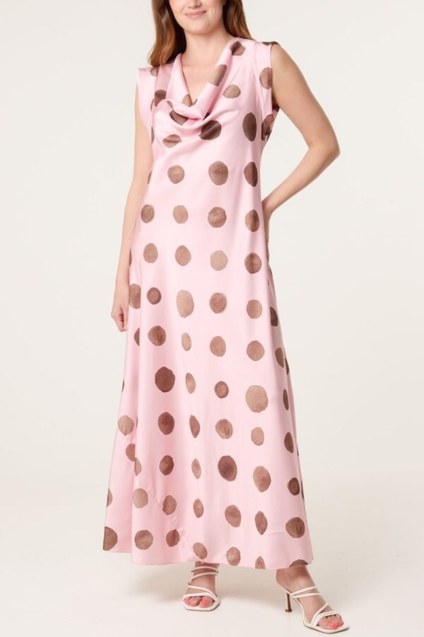 Polka Dot Cowl Neck Maxi Dress