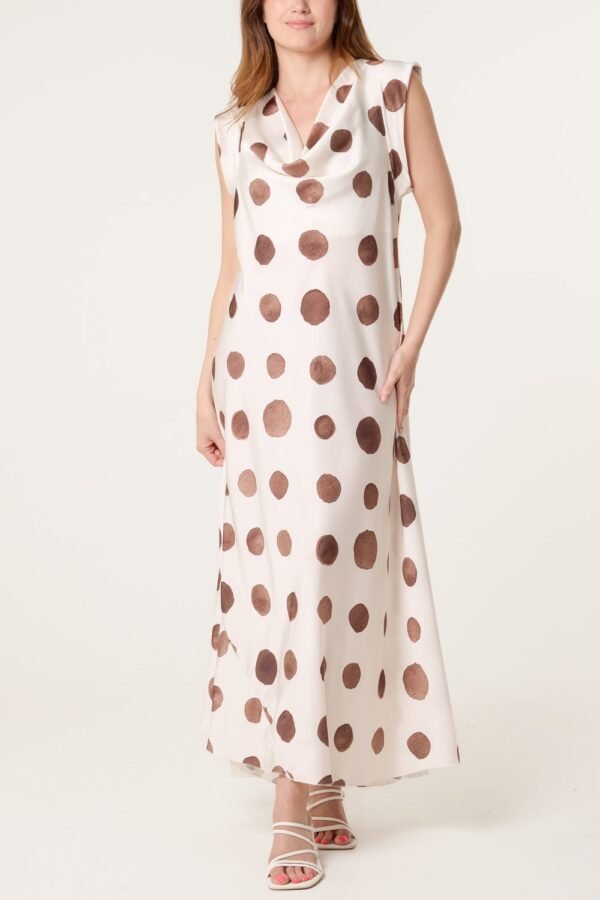 Polka Dot Cowl Neck Maxi Dress
