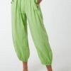 Button Pocket Cotton Harem Trousers