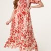 2026/06/1000427160.jpg Red Floral Shirred Puff Sleeve Midi Dress