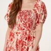 2026/06/1000427161.jpg Red Floral Shirred Puff Sleeve Midi Dress