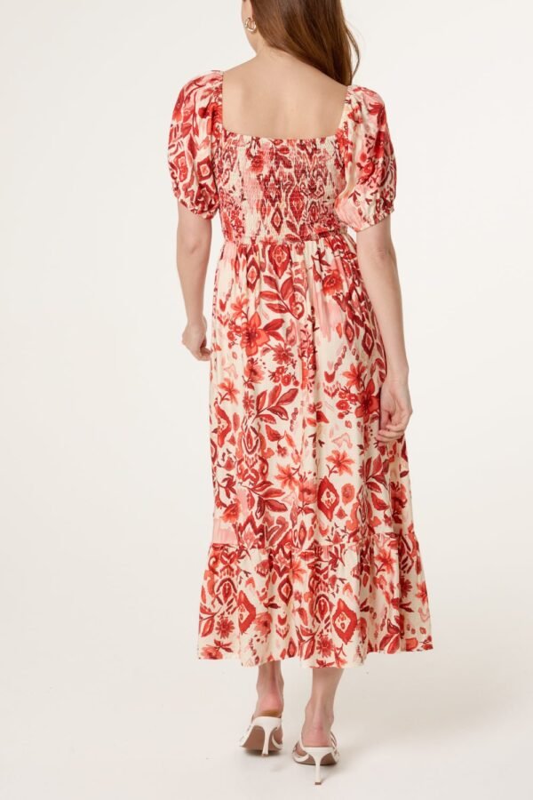 2026/06/1000427162.jpg Red Floral Shirred Puff Sleeve Midi Dress