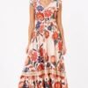 Multi Orange Floral Cap Sleeve Dress