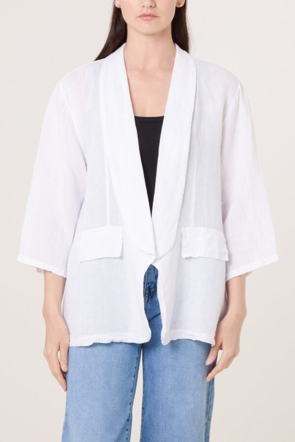 100% Linen Relaxed Pocket Jacket – One Size