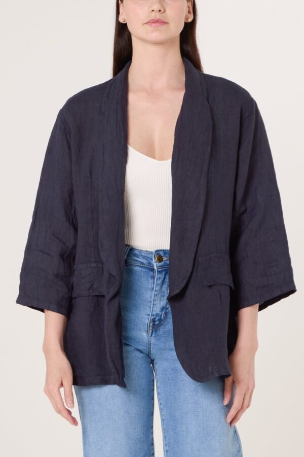 100% Linen Relaxed Pocket Jacket – One Size