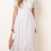 Broderie Anglaise V-Neck Midi Dress- White