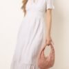 Broderie Anglaise V-Neck Midi Dress- White