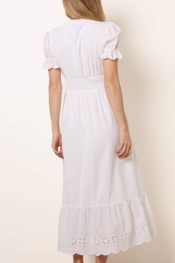 Broderie Anglaise V-Neck Midi Dress- White