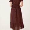 Broderie Anglaise V-Neck Midi Dress -Chocolate Brown
