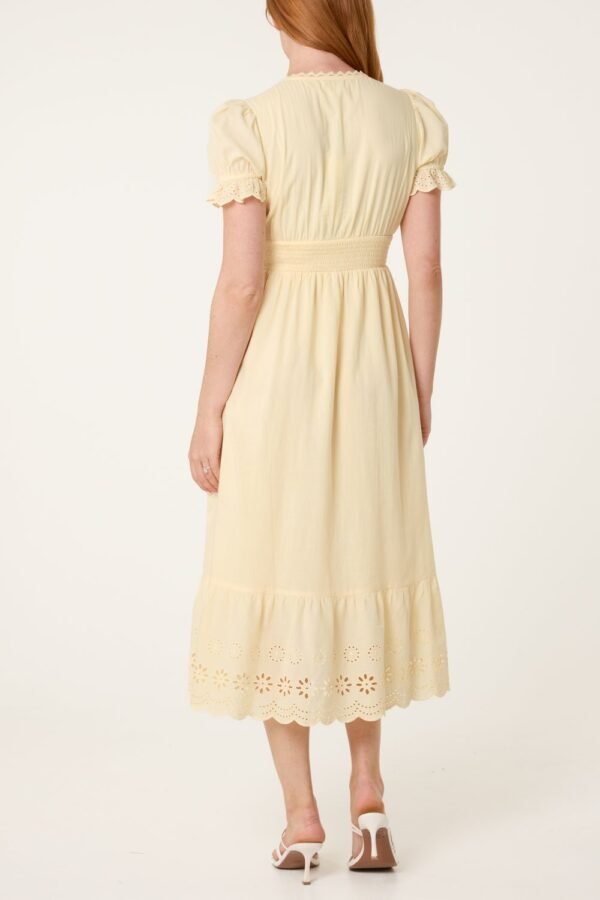 Broderie Anglaise V-Neck Midi Dress- Lemon