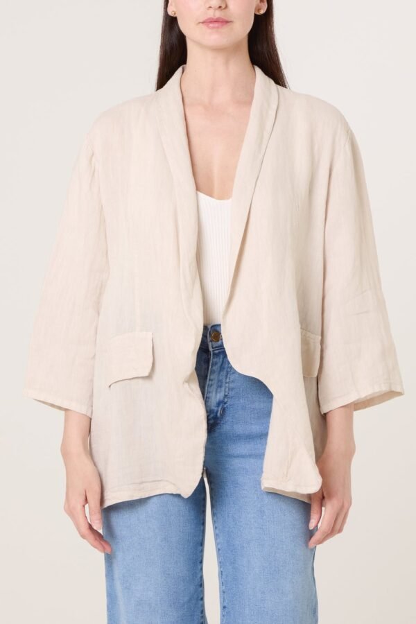 100% Linen Relaxed Pocket Jacket – One Size
