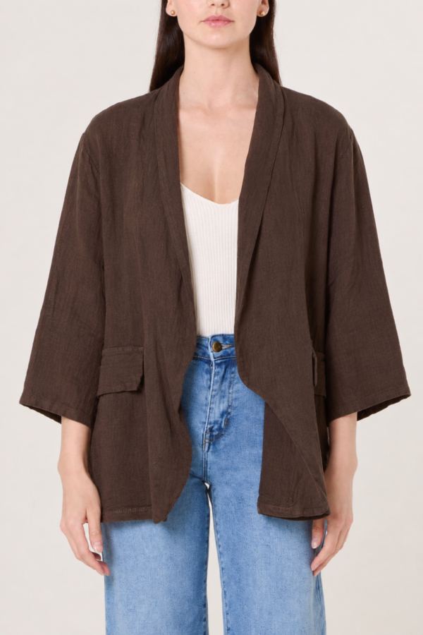 100% Linen Relaxed Pocket Jacket – One Size