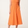 Orange Smocked Midi Dress