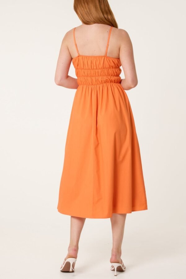 Orange Smocked Midi Dress