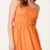 Orange Smocked Midi Dress