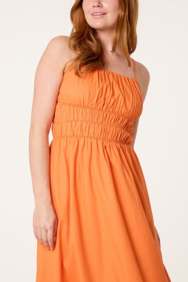 Orange Smocked Midi Dress