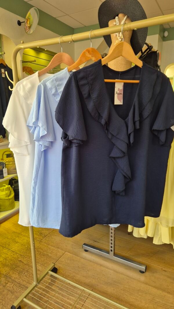 Ruffle Neck Frill Sleeve Blouse