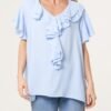 Ruffle Neck Frill Sleeve Blouse