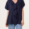 Ruffle Neck Frill Sleeve Blouse
