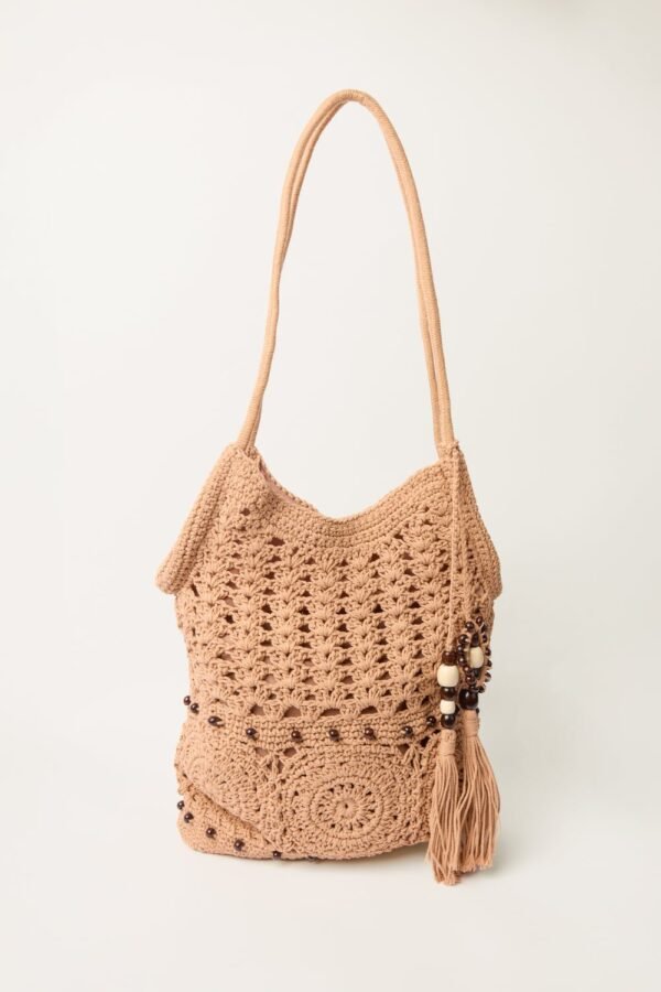 Crochet Blue Vanilla Shoulder Bag with Zip-100% Cotton