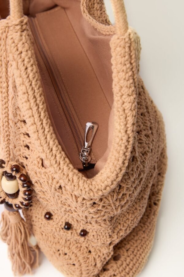 Crochet Blue Vanilla Shoulder Bag with Zip-100% Cotton