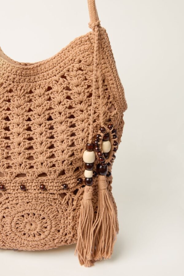 Crochet Blue Vanilla Shoulder Bag with Zip-100% Cotton