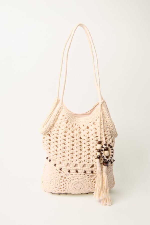 Crochet Blue Vanilla Shoulder Bag with Zip-100% Cotton