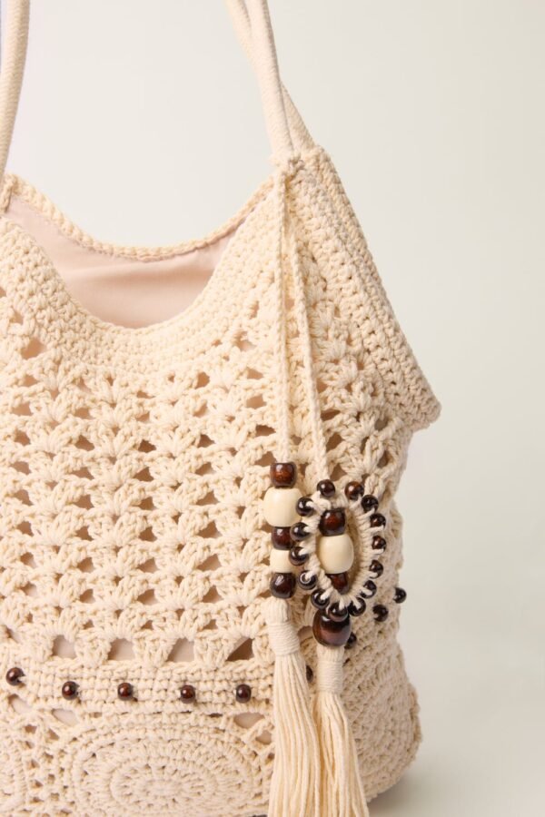 Crochet Blue Vanilla Shoulder Bag with Zip-100% Cotton