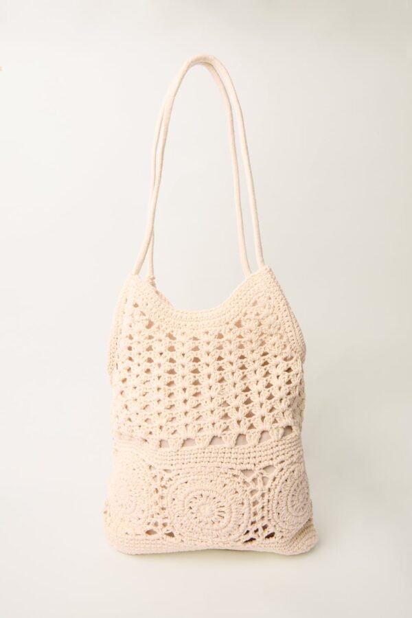 Crochet Blue Vanilla Shoulder Bag with Zip-100% Cotton