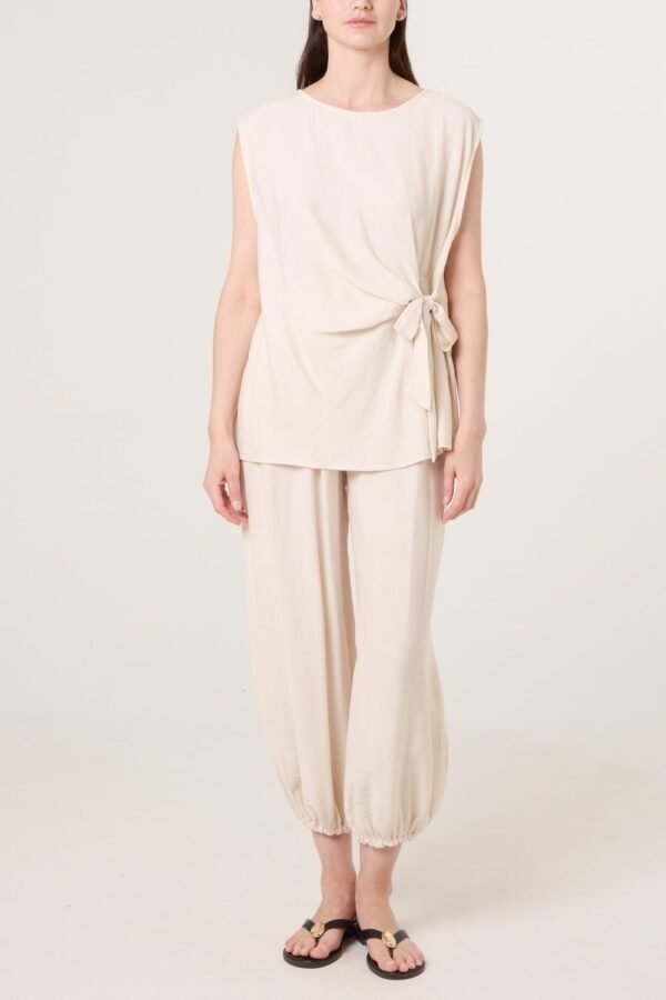 Crinkle Front Knot Trouser Set