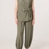 Crinkle Front Knot Trouser Set
